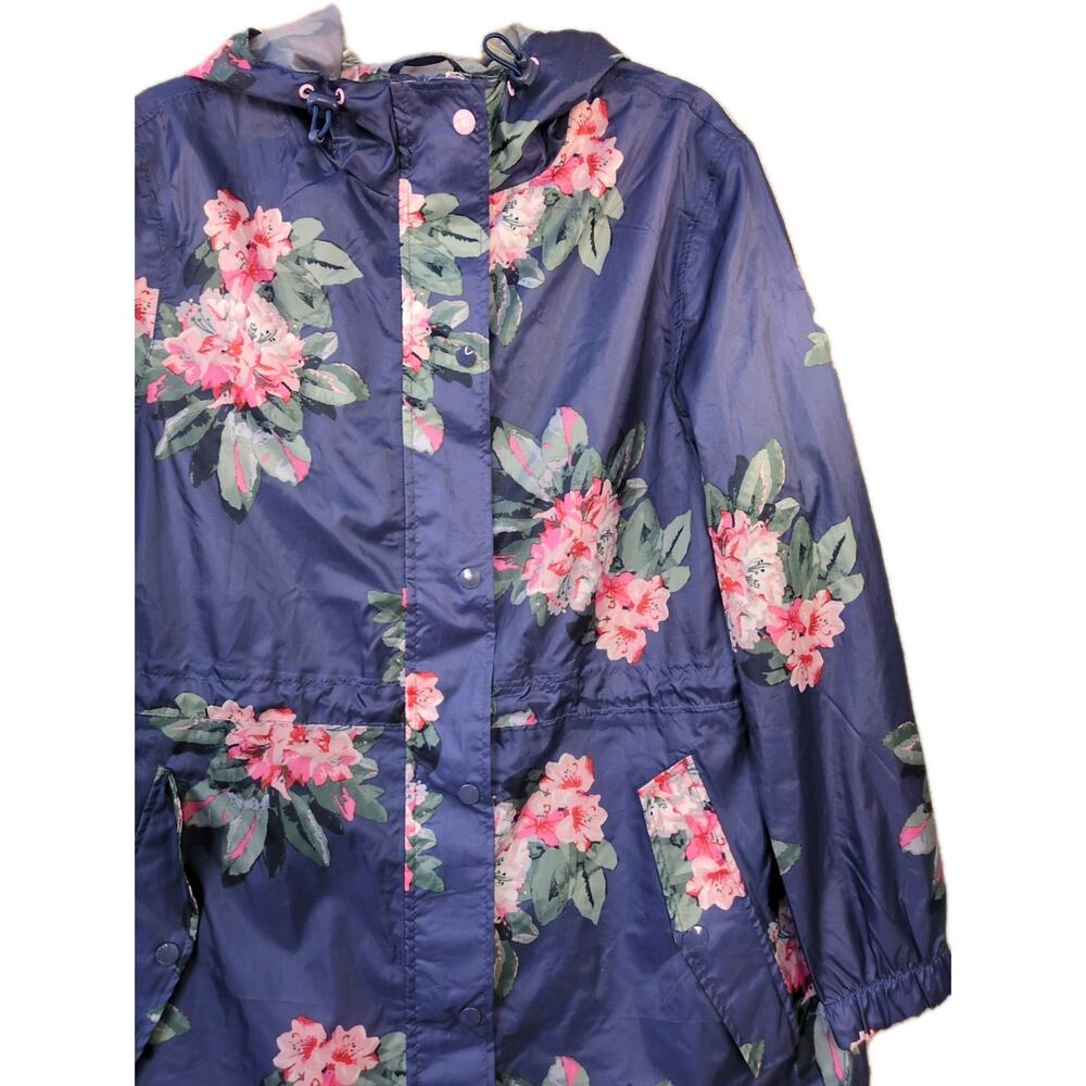 Joules Golightly Raincoat Women’s 10 Waterproof Hooded Windbreaker Blue Floral